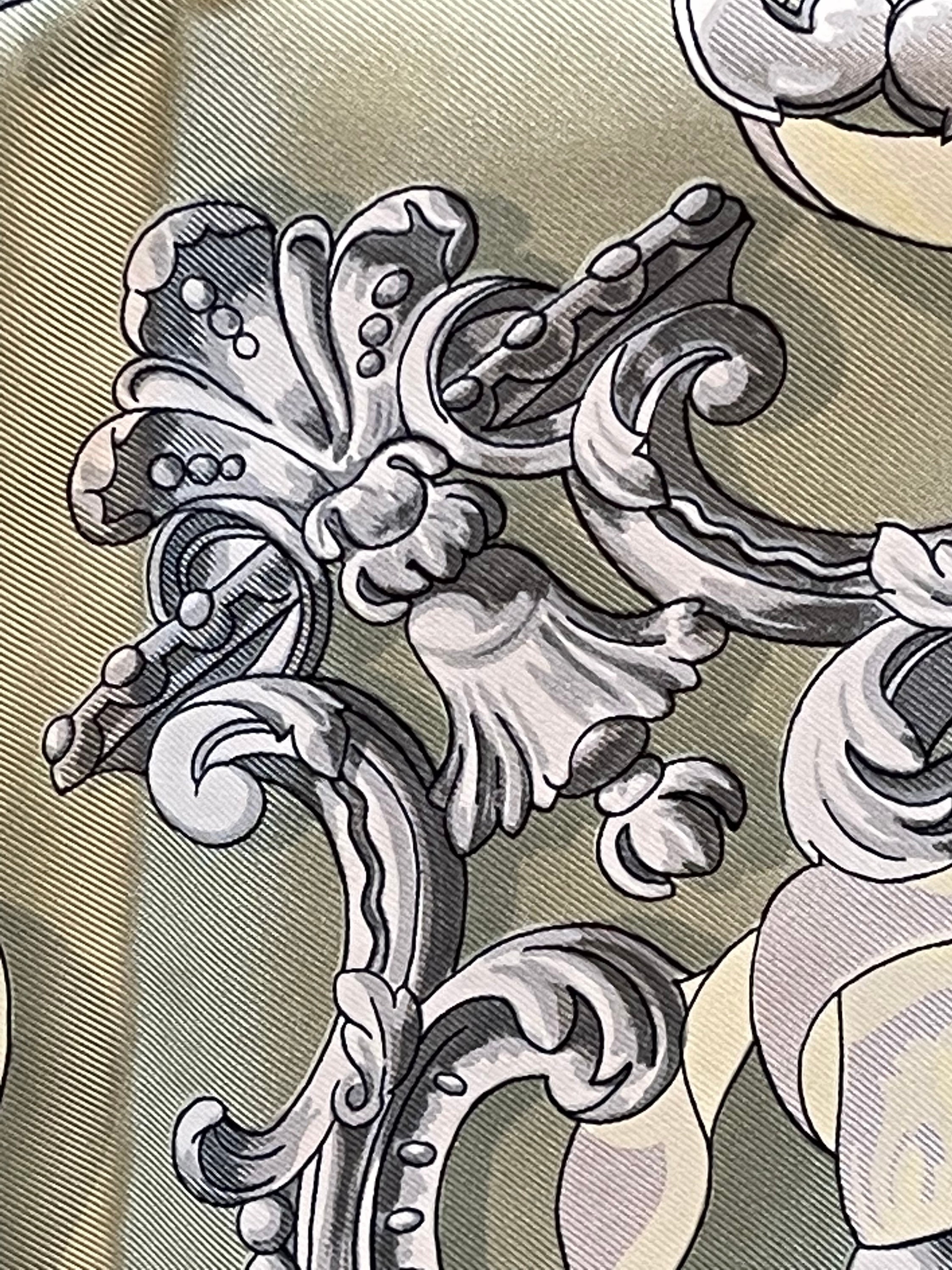 エルメス シルクスカーフ FERRONERIE Caty Latham ピスタチオグリーン