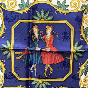 Hermes silk scarf Paris royal blue beautiful Joies d winter Joachim Metz very special jacquard ice skating landscape lake