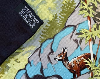 Pañuelo de seda Hermes París Robert Dallet 1995 Sichuan China Oso Panda Flora Fauna Szechuan Extraordinaria rareza Negro Raro