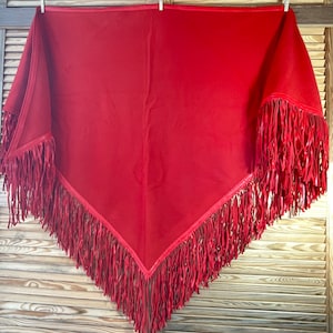 Hermes Paris stole strawberry red signal color long fringes sensational extravagant exceptional triangular scarf extremely rare