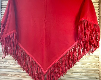 Hermes Paris stole strawberry red signal color long fringes sensational extravagant exceptional triangular scarf extremely rare