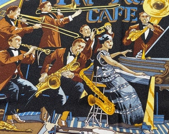 Hermes Silk Scarf Paris rare The Original New Orleans Creole Jazz 1923 by Loic Dubigeon 1996 golden yellow Music Classical exceptionally rare