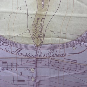 Hermes Paris Mousseline silk scarf stole Musique du spheres 140 cm rarity classical music violin string instrument opera orchestra rare rose