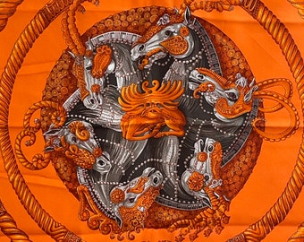 Hermes Silk Scarf Paris Ors Nomades Orange Cayenne Sepia exceptionally extravagant Legend Legend Nomadism Horses rare