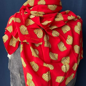 Silk Scarf SCARF VIP Company Z Switzerland Mussels Snails Pearls Strawberry Red