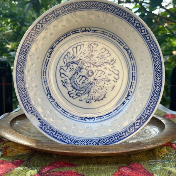 Grain of rice porcelain china plate blue white