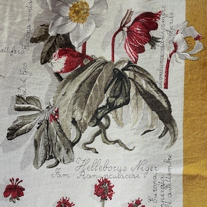 Foulard en soie Mantero Italie plantes fleurs botanique collectionneur soie bord moutarde