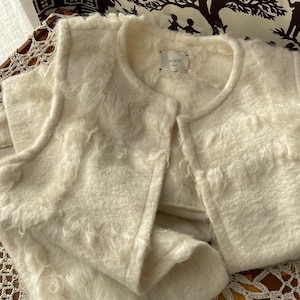 Long handmade wool vest, off-white