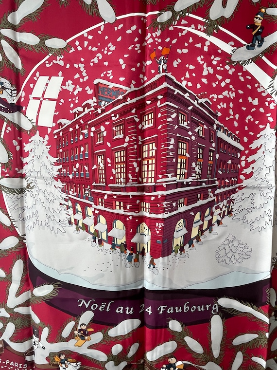 Hermès Saronno プレート 赤白 Hermes Silk Scarf Paris Noel Au 24 Faubourg Wine Red - Etsy