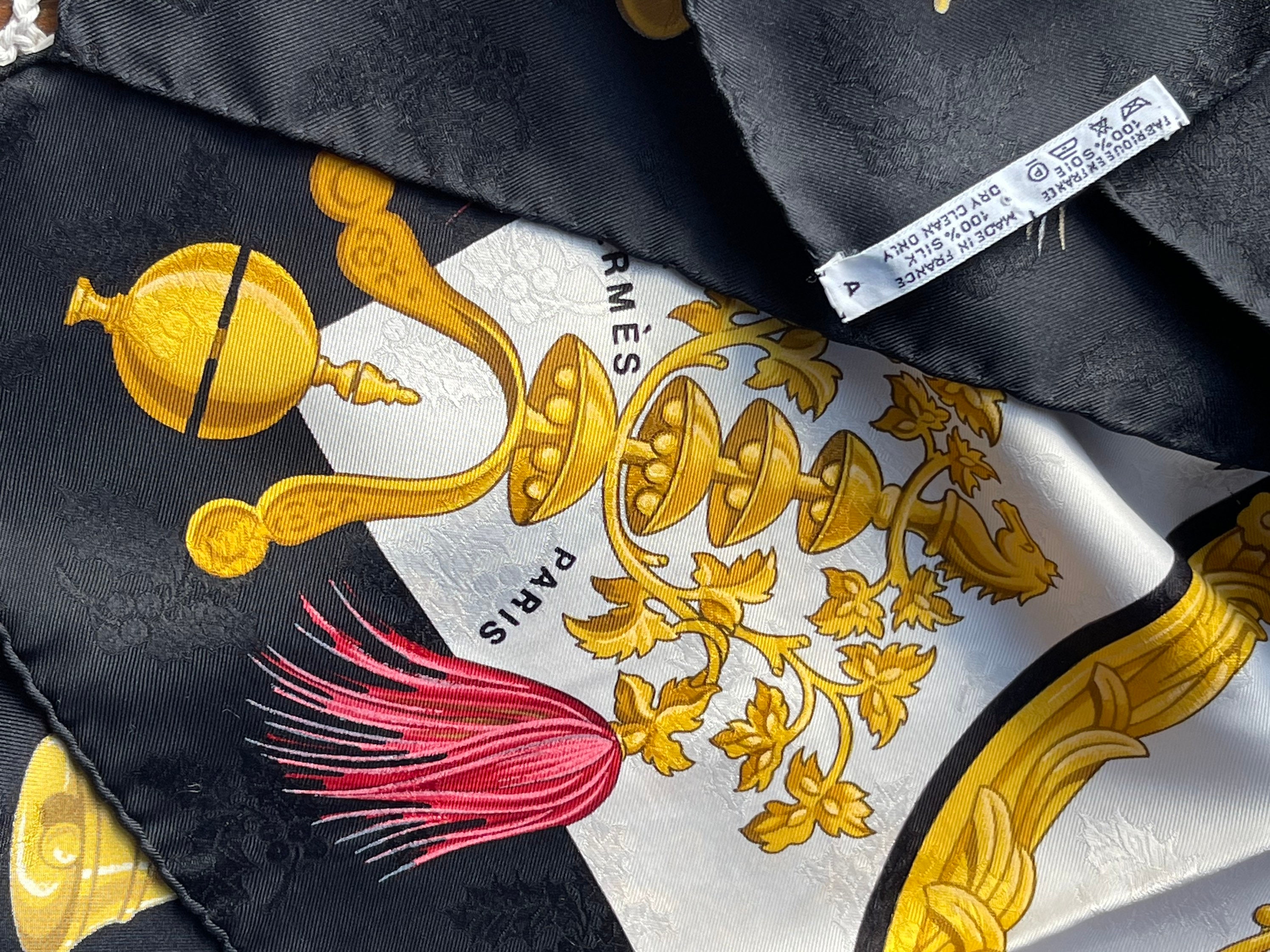 Hermes Silk Scarf Plumes Et Grelots Black Gold Sledge Winter Hermes Silk Scarf Plumes Et Grelots Black Gold Sledge Winter