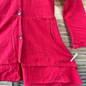 Kekoo Strawberry Red Coat Jacket Blouse Top Hood Elf Fantasy Strikingly Large Size Layered Look Large Buttons sz 1