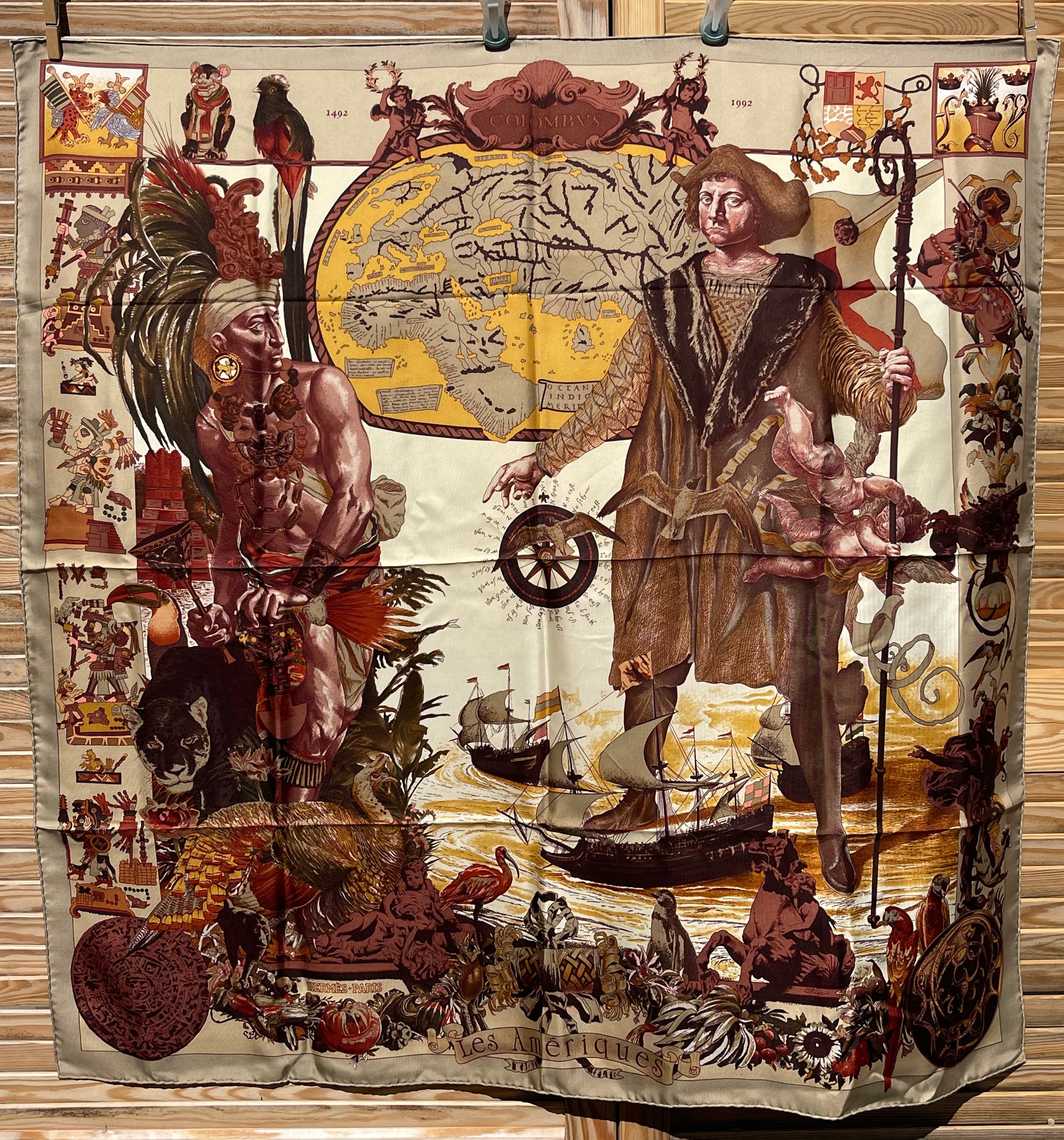 Hermes Silk Scarf Kermit Oliver Christopher Columbus 500th