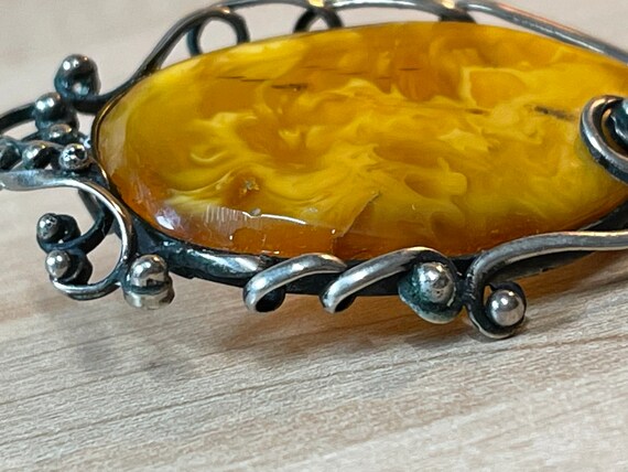 Brooch Amber old exceptionally rarely large Silve… - image 5