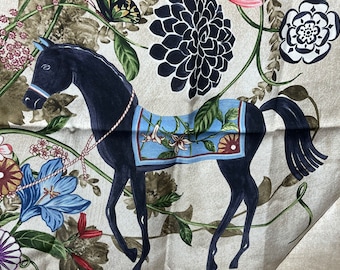 Gucci silk scarf cloth horse flowers blossoms silk beautifully magical extravagant rare Made in Italy