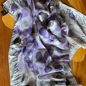 Valentino Silk Scarf Purple Grey Circles dots Mousseline Made in Italy