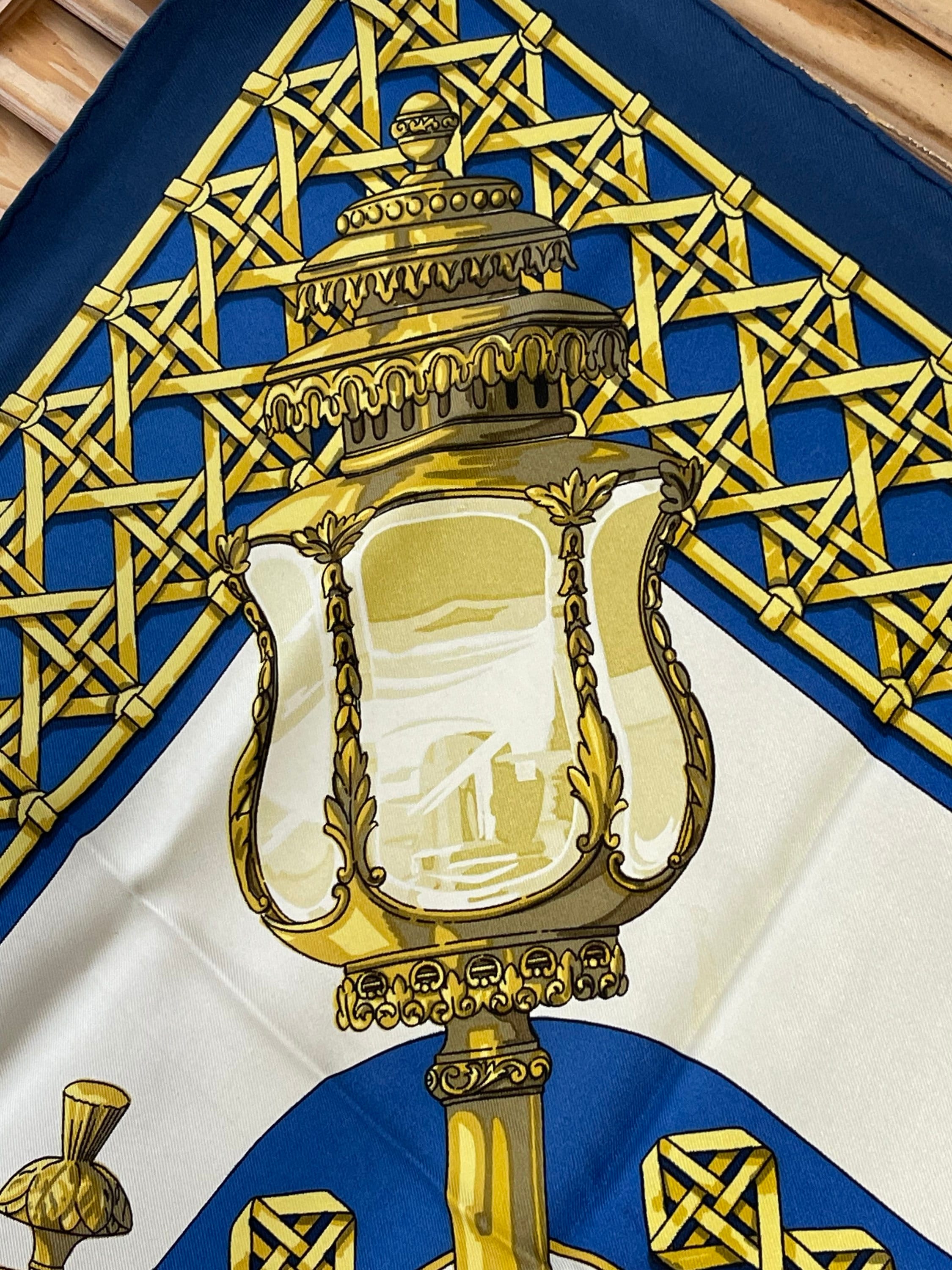 Hermes Silk Scarf Feux De Route 1971 Rare Navy Royal Blue Yellow