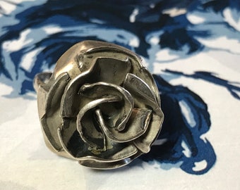 Vintage ring ROSE blossom folklore dirndl rare bague silver handicraft love gift idea