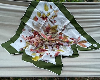 Mantero silk scarf chestnut autumn green edge silk collector's item