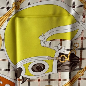 Hermes Silk Scarf Cloth foulard carre Sellier Paris H d Origny exceptionally rare yellow orange