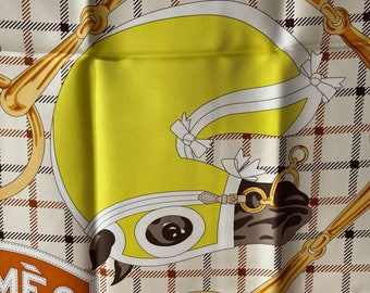 Hermes Silk Scarf Cloth foulard carre Sellier Paris H d Origny exceptionally rare yellow orange