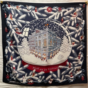 Hermes silk scarf Paris Noel au 24 Faubourg foulard carre collector's item black exceptionally sought after Christmas winter rare
