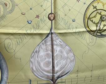 Hermes Silk Scarf Quintessence Zoe Pauwels 90 lemon yellow bleu sepia Angel Sky Music Notes rarely extraordinary Collector's item rare