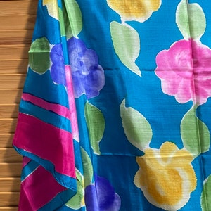 Silk scarf scarf stole flowers turquoise pink yellow single piece handmade floral