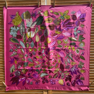 Hermes Paris silk scarf cloth pink leaves trees tourbillant rose carre foulard autumn leaves pink autumn winds very rare collectible sought