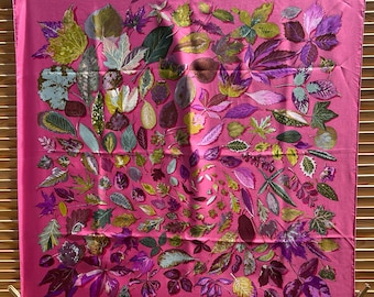 Hermes Paris silk scarf cloth pink leaves trees tourbillant rose carre foulard autumn leaves pink autumn winds very rare collectible sought