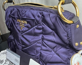 Prada Milano Bag Aubergine Tessuto Nylon Quilted Chevron