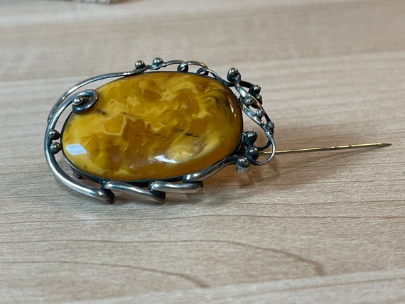 Brooch Amber old exceptionally rarely large Silve… - image 9