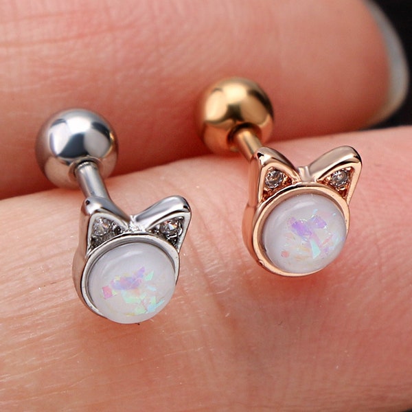 16G Cat Cartilage Earring/Opal Helix Stud/Tragus Piercing/Conch Jewelry/Stud Earring/Minimalist Earring/Valentines Gifts for her
