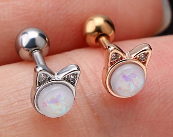 16G Cat Cartilage Earring/Opal Helix Stud/Tragus Piercing/Conch Jewelry/Stud Earring/Minimalist Earring/Valentines Gifts for her
