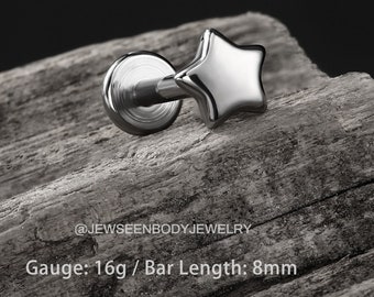 16 g lipstekker/titanium oorbellen met platte achterkant/ kraakbeenstekker met interne schroefdraad/ neusstekker/ stekeroorbel/tragusoorbel/helixsieraden