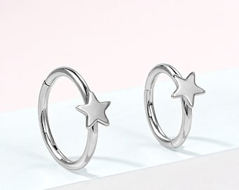 16g 18G 20g Star Hoop/Daith Earring/Nose Ring/Helix Piercing/Tragus Earring/Cartilage Hoop/Star Jewelry/Daith Hoop/Hinged Clicker