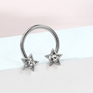 16g Bright Horseshoe/CZ Horseshoe Jewelry/Star Septum Piercing/Septum Ring/Horseshoe Circular Barbell/Internal Threaded Ring
