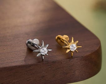 Titanium celestial stud earrings, star studs, forward helix stud, Flat back Studs, Flat Piercing Jewelry