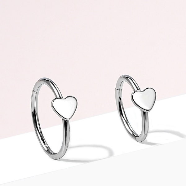 16g 18G 20g Hoop/Daith Earring/Nose Hoop/Helix Piercing/Tragus Earring/Cartilage Hoop/Helix Hoop/Heart Jewelry/Daith Hoop/Hinged Clicker