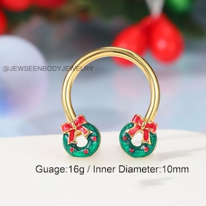 Anel de septo de Natal/brinco de cartilagem/brinco Daith/brinco de hélice/joia tragus/brinco de argola/anel de ferradura de Natal/presente para ela