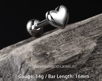 G23 Titanium Tongue Barbell/ Heart Tongue Rings/ Bar Straight Barbell/ Internally Threaded Tongue Piercing/ Tongue Jewelry for Women Men