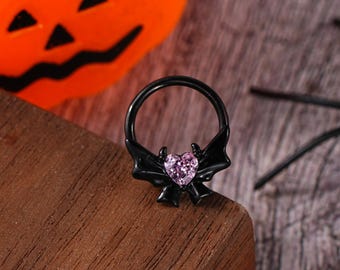 Rosa Herz Hoop Ohrring/Teufel/Daith Ohrring/Halloween Septum Ringe/Septum Clicker/Knorpel Hoop/Gothic Schmuck/16g/Mädchen Septum