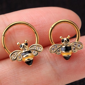 16G Dainty Bee Hinged Nose Ring/Hoop Earrings/Small Hoop Earrings/Conch Hoop/Septum Ring/Cartilage Hoop/Christmas Gift/Black Friday