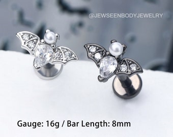 Internally Threaded Labret/Bat Lip Ring/Labret Stud/Lip Piercing Jewelry/Lip Stud/Helix Tragus Cartilage Stud 8mm/Halloween Jewelry