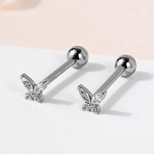 Titan Zunge Ringe/Schmetterling Zunge Schmuck/Innengefädelte Zunge Ringe/Schmetterling Bolzen/CZ Schmetterling Zunge Barbell/Zungenring