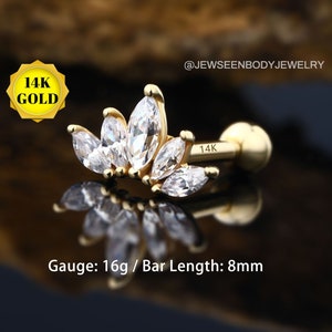 14K ゴールド クラウン軟骨イヤリング/CZ ヘリックススタッド/トラガスピアス/コンクジュエリー/軟骨スタッド/ヘリックスイヤリング/彼女へのバレンタインギフト