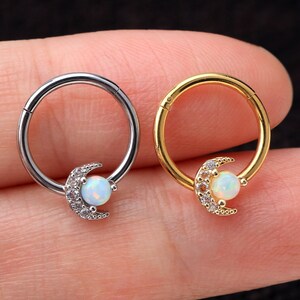 16G Septum Ring/Moon Opal Septum Piercing/Helix Jewelry/Tragus Jewelry/Cartilage Hoop/Nose/Septum Clicker/Daith/Christmas Gift/Black Friday