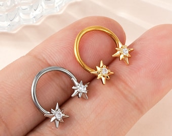 16G Octagram Star Septum Ring/Celestial Daith Jewelry/Cartilage Earring/Horseshoe Ring for Cartilage/Daith Hoop/Minimalist Earrings