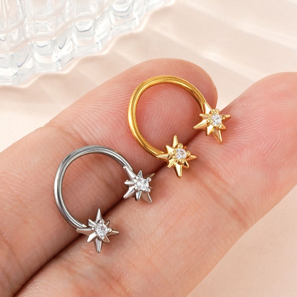 16G Octagram Star Septum Ring/Celestial Daith Jewelry/Cartilage Earring/Horseshoe Ring for Cartilage/Daith Hoop/Minimalist Earrings