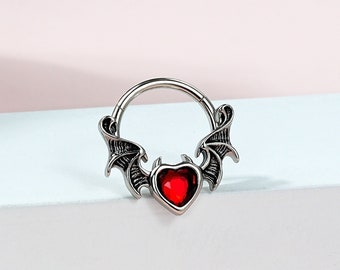 Red Heart Hoop Earring/Little devil/Daith earring/Halloween Septum Rings/Septum Clicker/Cartilage Hoop/Gothic Jewelry/16g