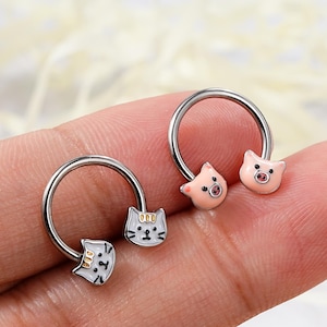 Anillo para tabique nasal con forma de gato y cerdo de 16 g/joyería para perforación de tabique nasal/barra para tabique nasal/pendiente Daith/hélice/trago/caracola/aro para cartílago/aro bonito/joyería para tabique nasal
